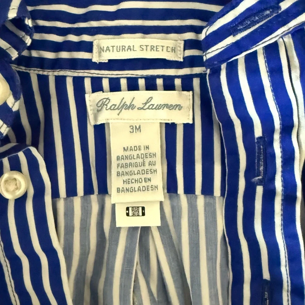 Boys Blue Striped Button-Down Shirt - Polo Embroidere